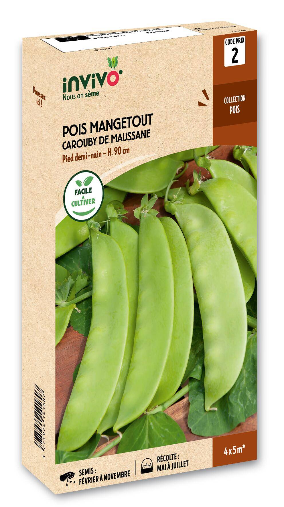 Invivo Nous On Sème - Pois Demi-Nain Mangetout Carouby de Maussane boîte de 200g - Série 2 - INVIVO Nous on sème
