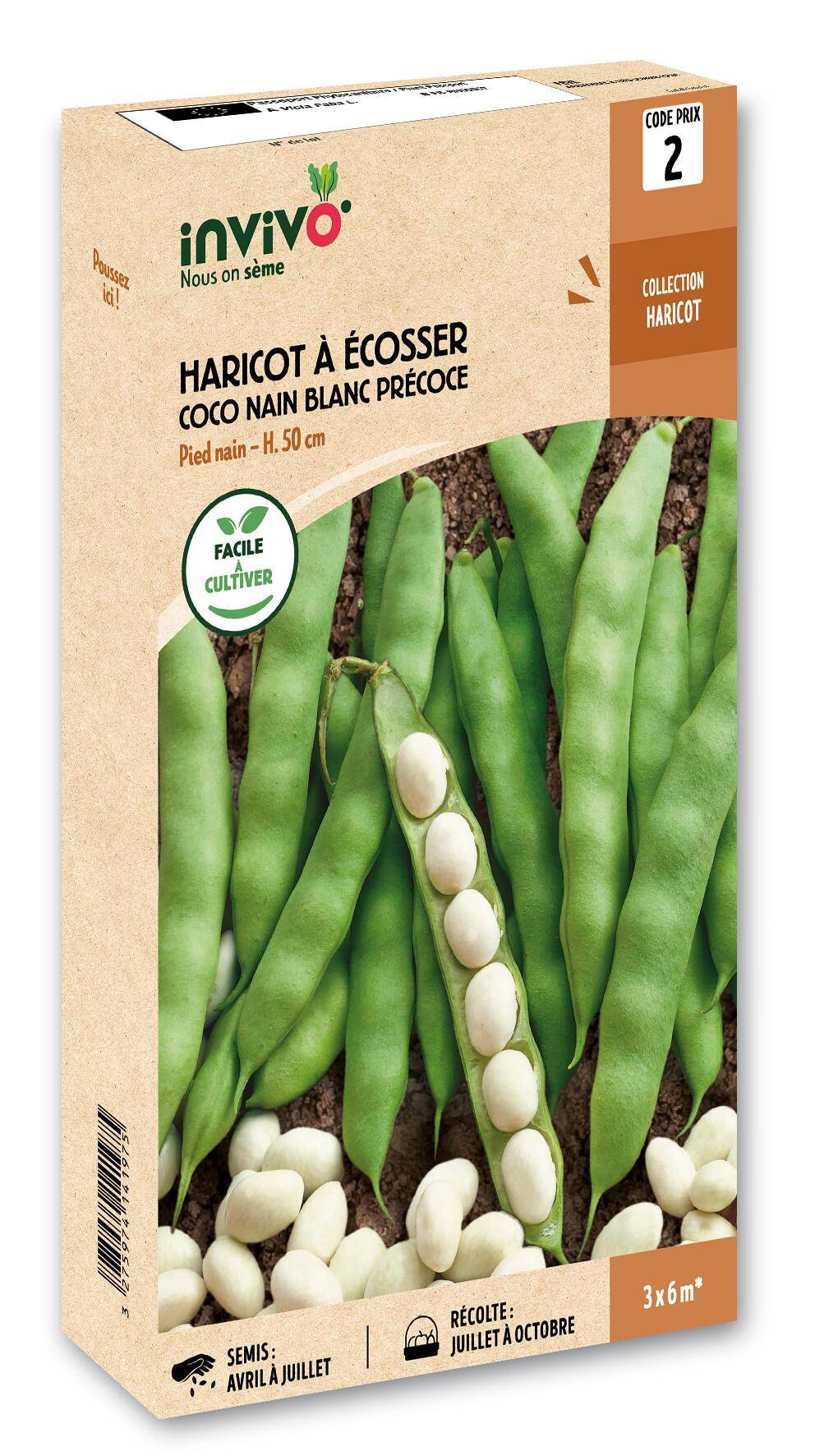 Invivo Nous On Sème - Haricot Nain à Ecosser Coco Blanc Précoce  boîte de 200g - Série 2 - INVIVO Nous on sème - Image 1