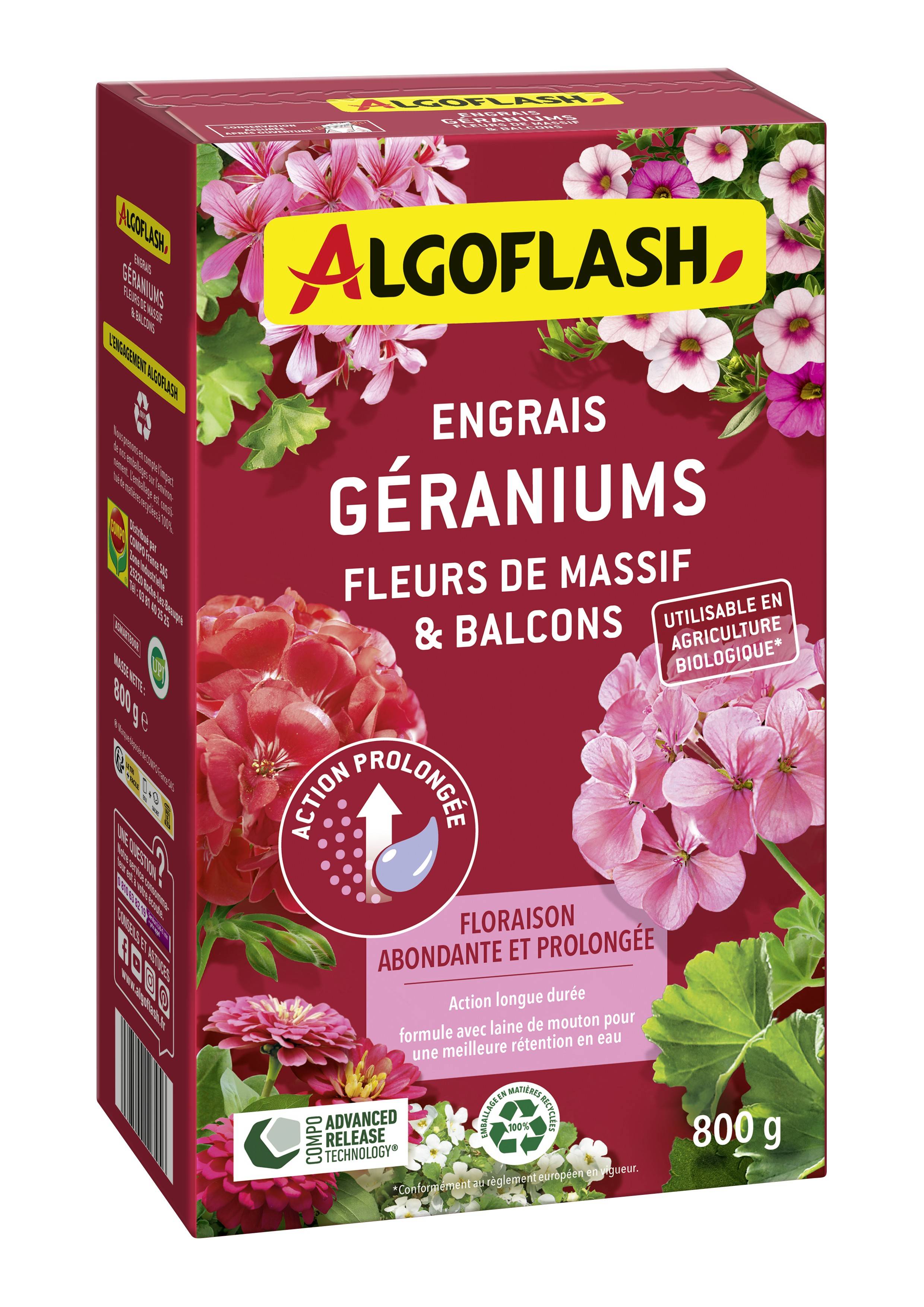 Engrais Graniums et Plantes Fleuries UAB 800 g - Algoflash - Gamm vert