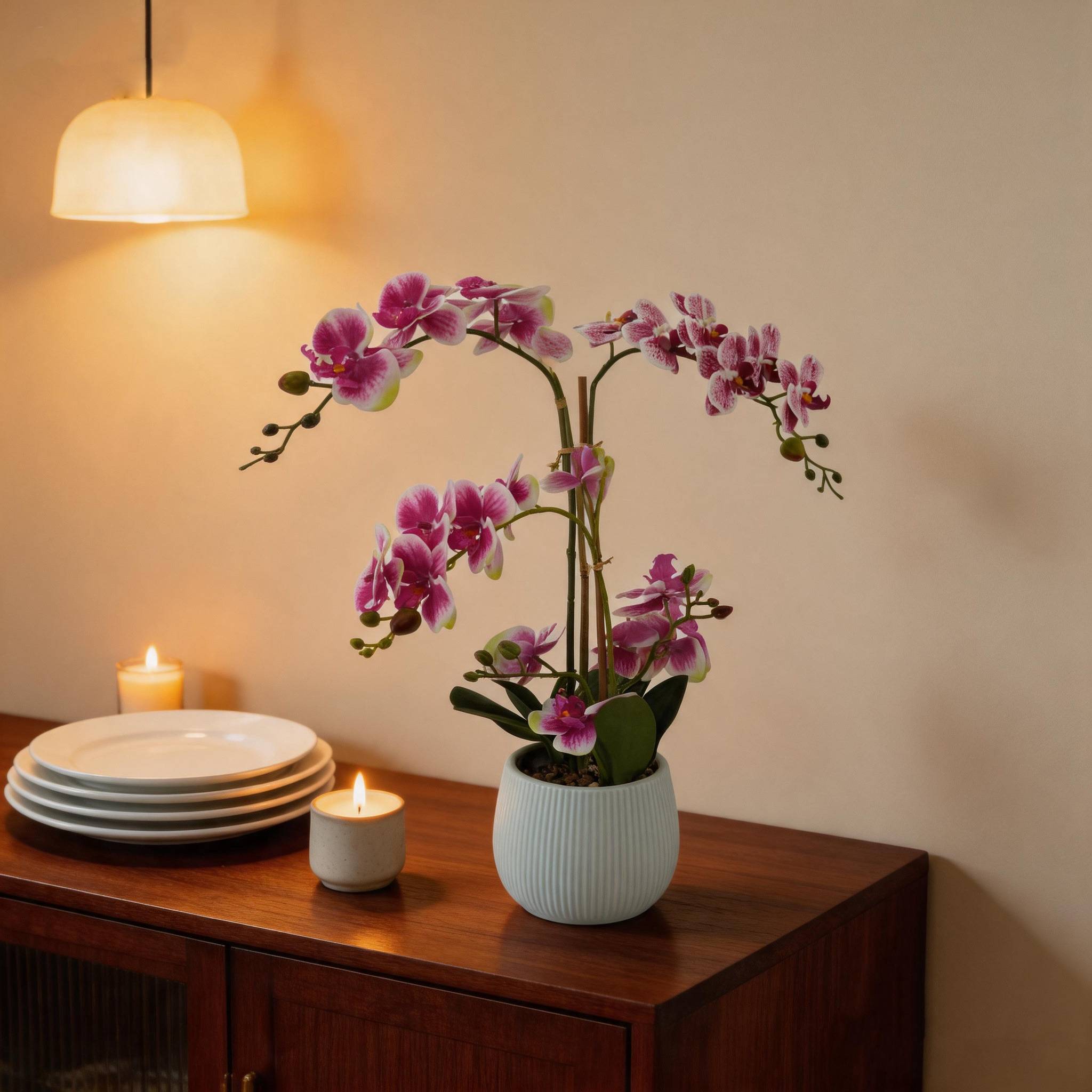 Ecloz - Orchidée phalaénopsis artificielle en pot - 2 tiges - rose cœur magenta - H. 55cm - ECLOZ - Image 2