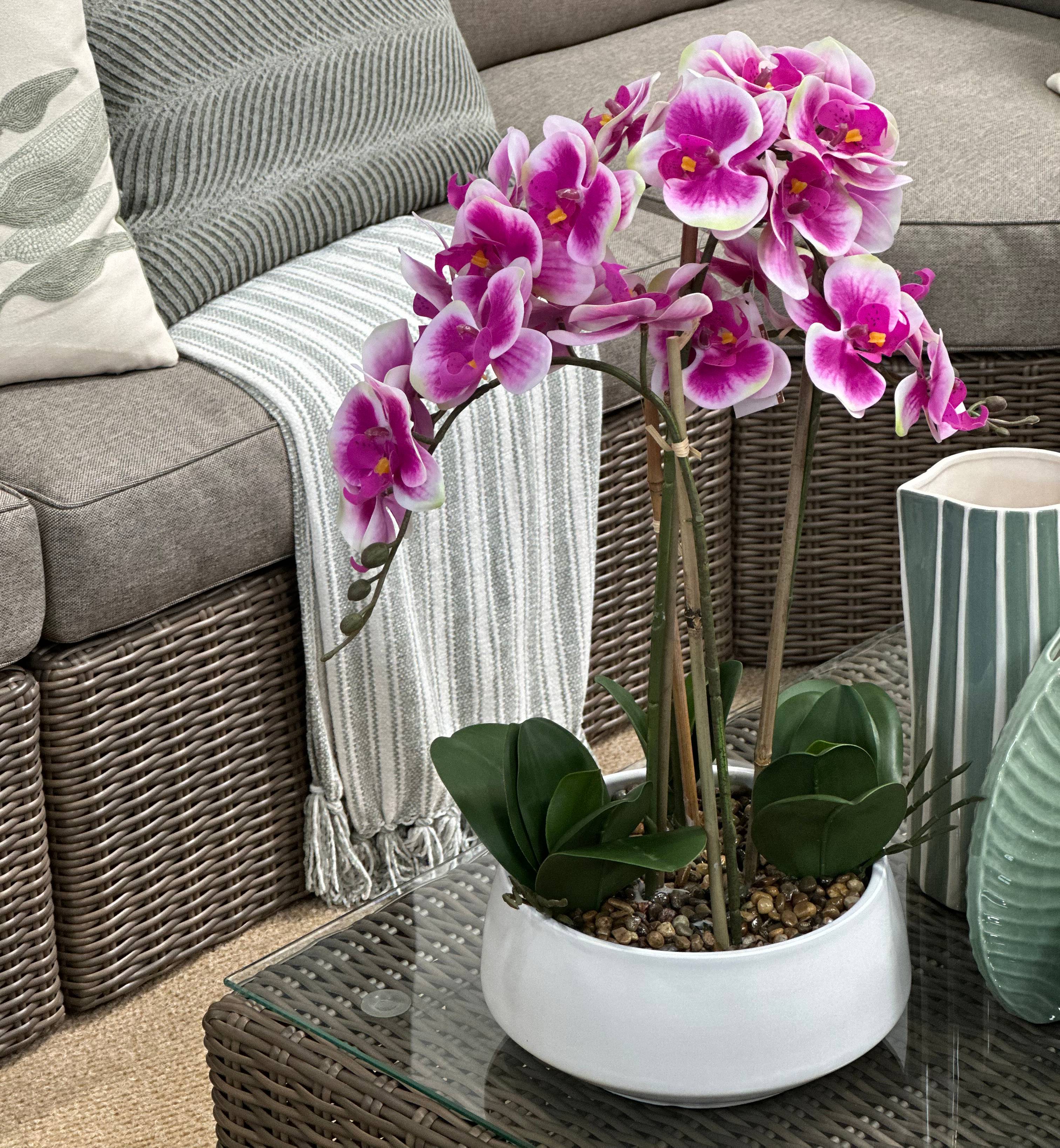 Ecloz - Orchidée phalaénopsis artificielle en pot - 4 tiges - rose cœur magenta - H. 55 cm - ECLOZ - Image 2