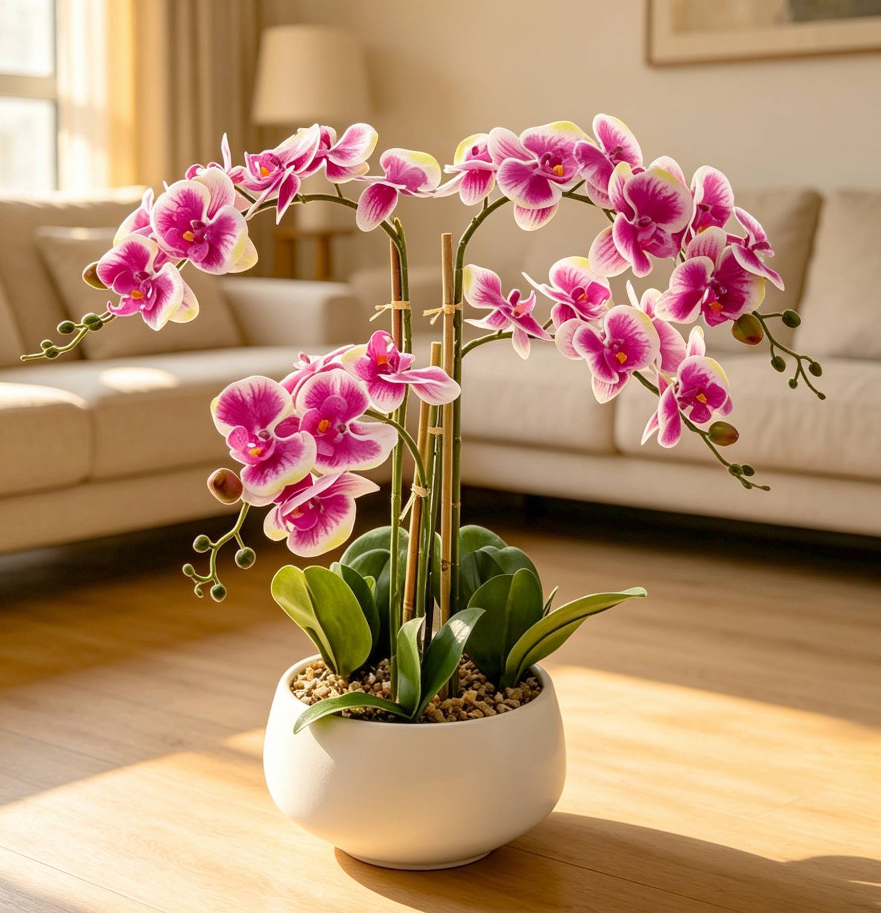 Ecloz - Orchidée phalaénopsis artificielle en pot - 4 tiges - rose cœur magenta - H. 55 cm - ECLOZ - Image 5