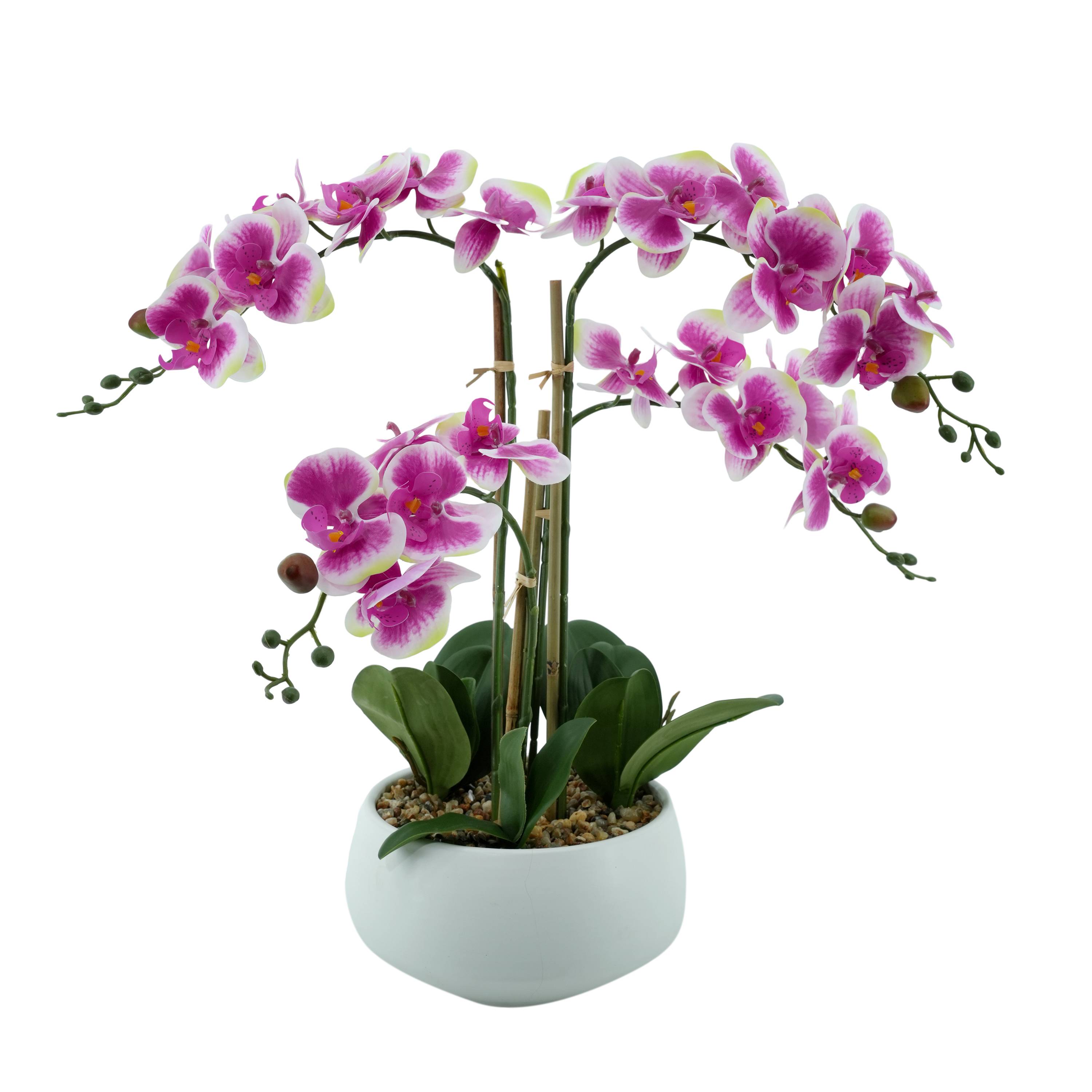 Ecloz - Orchidée phalaénopsis artificielle en pot - 4 tiges - rose cœur magenta - H. 55 cm - ECLOZ - Image 1