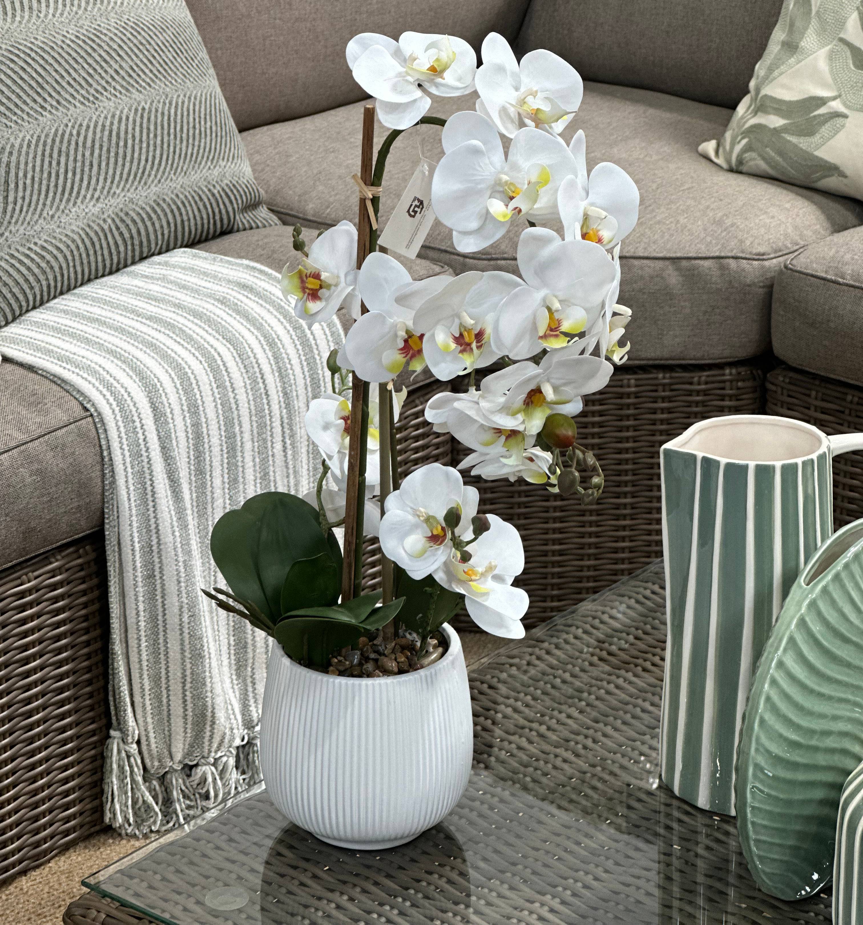 Ecloz - Orchidée phalaénopsis artificielle en pot - 2 tiges blanches - H. 55 cm - ECLOZ - Image 3