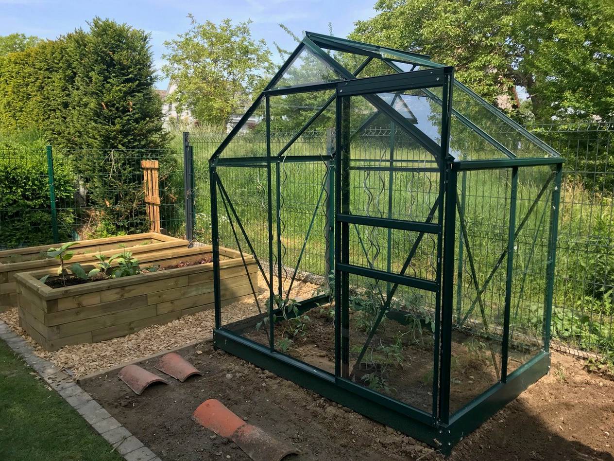 LAMS - Serre de jardin verre trempé aluminium vert 2,5 m² Allium avec embase - Lams