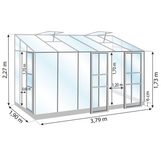 LAMS - Serre de jardin adossée verre trempé aluminium anthracite 7,2 m² Melissa avec embase - Lams - Image 4