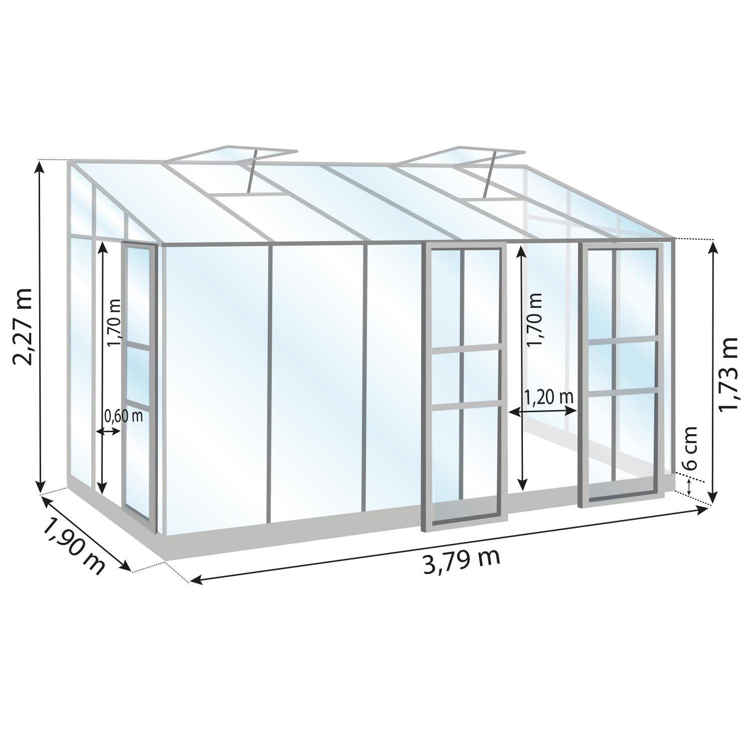LAMS - Serre de jardin adossée verre trempé aluminium anthracite 7,2 m² Melissa avec embase - Lams - Image 4