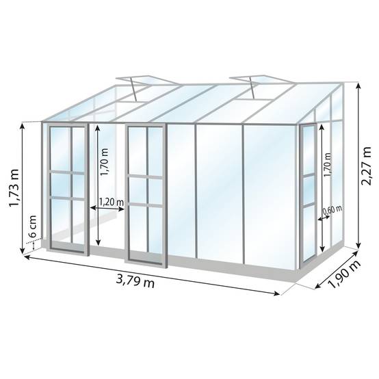 LAMS - Serre de jardin adossée verre trempé aluminium anthracite 7,2 m² Melissa avec embase - Lams - Image 2