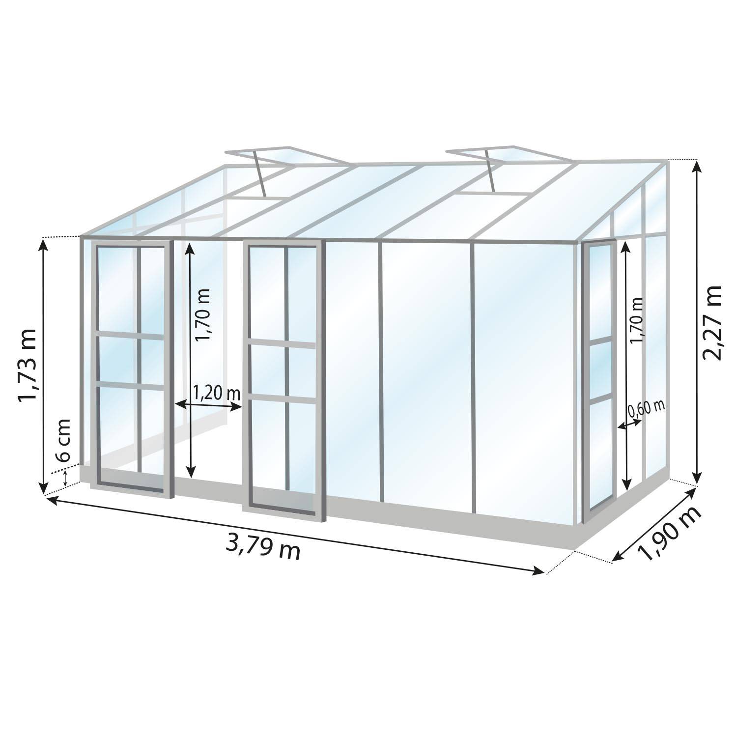LAMS - Serre de jardin adossée verre trempé aluminium anthracite 7,2 m² Melissa avec embase - Lams - Image 2