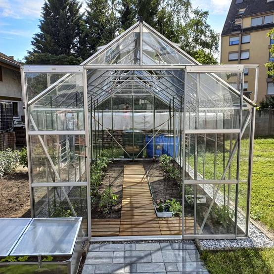 LAMS - Serre de jardin verre trempé aluminium brut 12,9 m² Laurus avec embase - Lams - Image 1