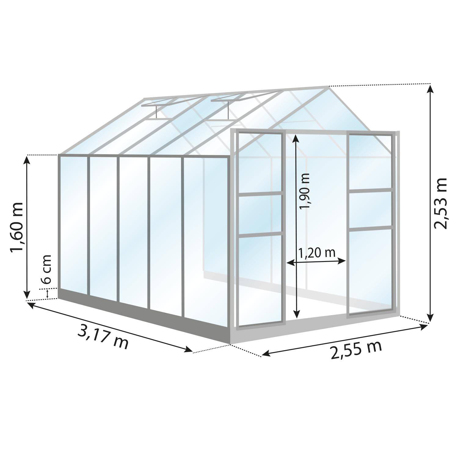 LAMS - Serre de jardin verre trempé aluminium brut 8,1 m² Laurus avec embase - Lams - Image 2