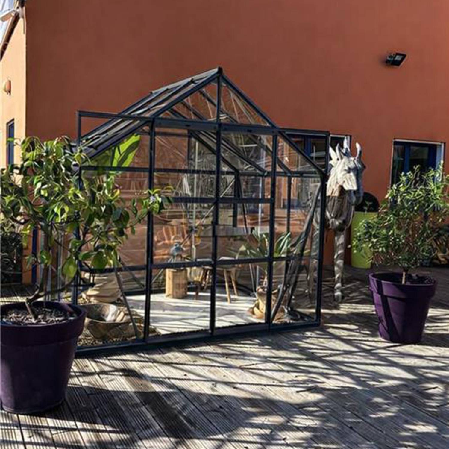 LAMS - Serre de jardin verre trempé aluminium anthracite 4,9 m² Laurus avec embase - Lams - Image 4