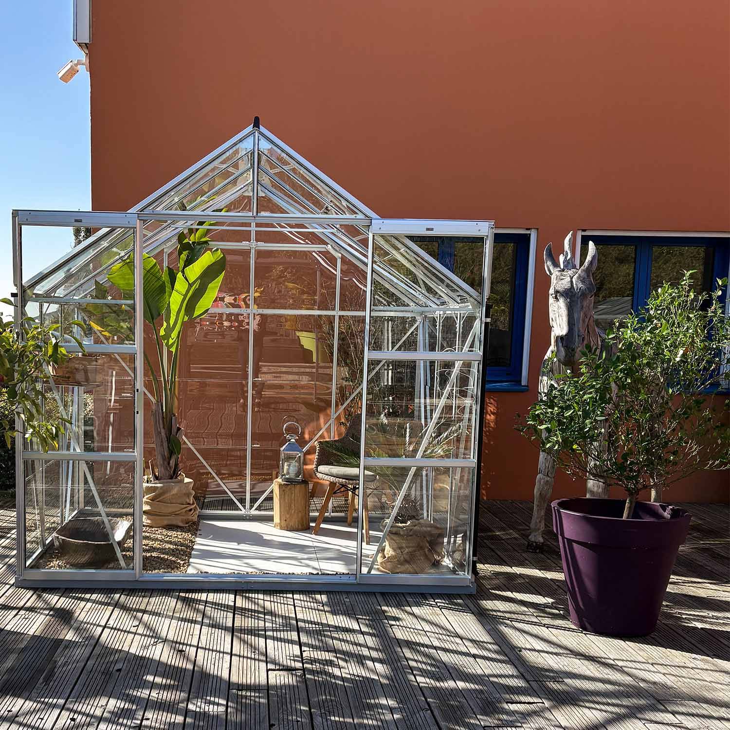LAMS - Serre de jardin verre trempé aluminium brut 4,9 m² Laurus avec embase - Lams - Image 2