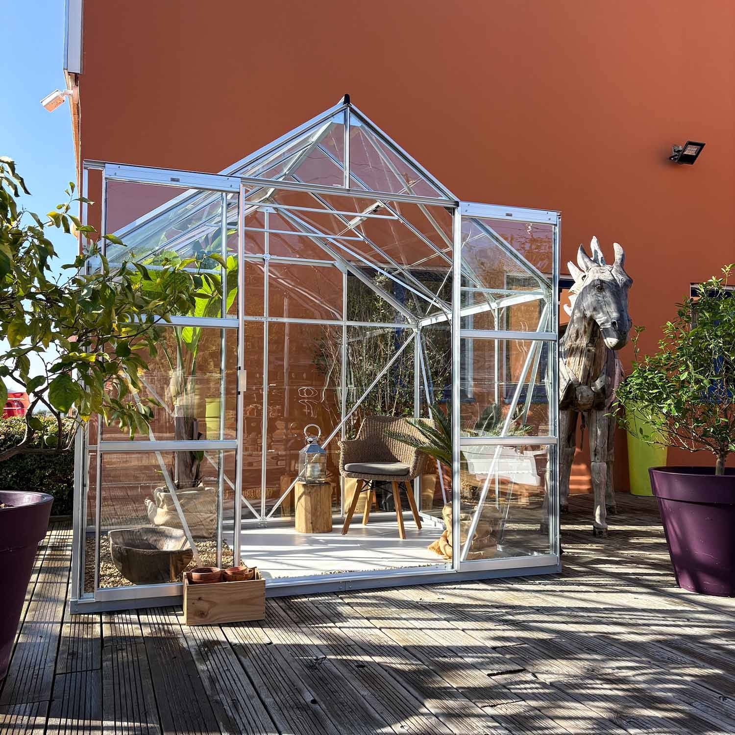LAMS - Serre de jardin verre trempé aluminium brut 4,9 m² Laurus avec embase - Lams - Image 1