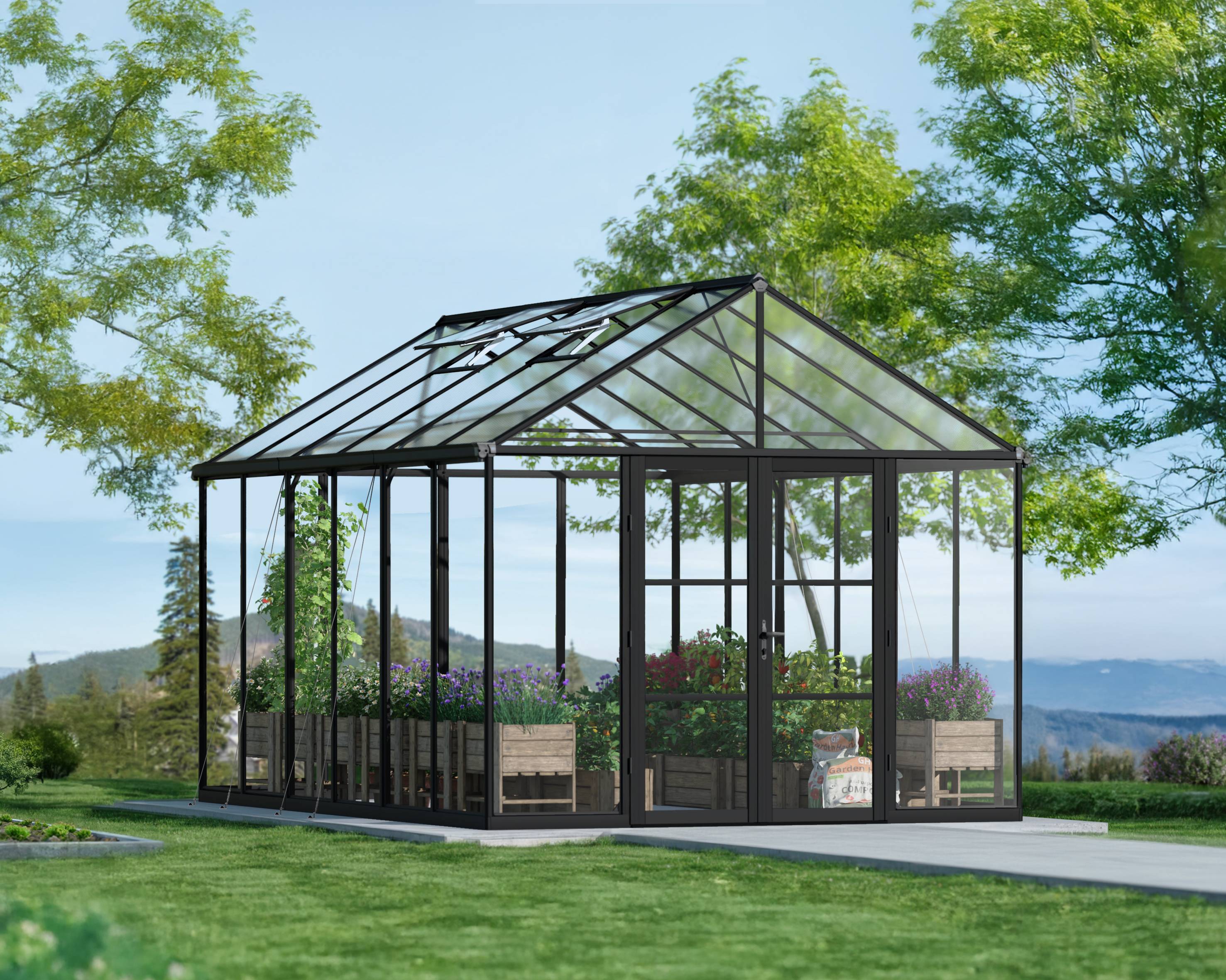 Canopia by Palram - Serre de jardin polycarbonate aluminium noir 13,8 m² Aria avec embase - Canopia by Palram