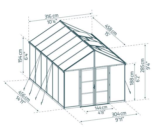 Canopia by Palram - Serre de jardin polycarbonate aluminium noir 13,8 m² Aria avec embase - Canopia by Palram - Image 4