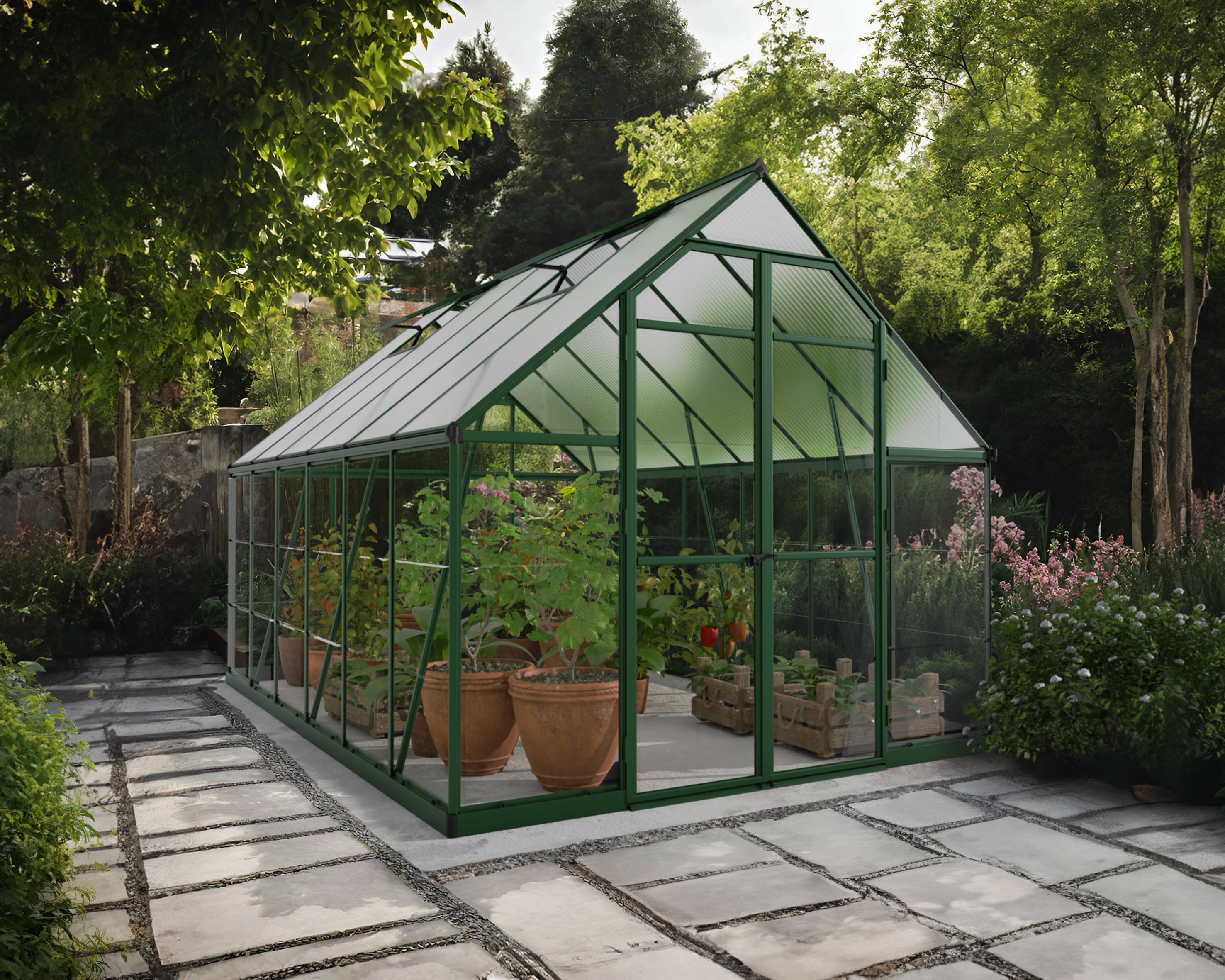 Canopia by Palram - Serre de jardin polycarbonate aluminium vert 9 m² Balance avec embase - Canopia by Palram - Image 6