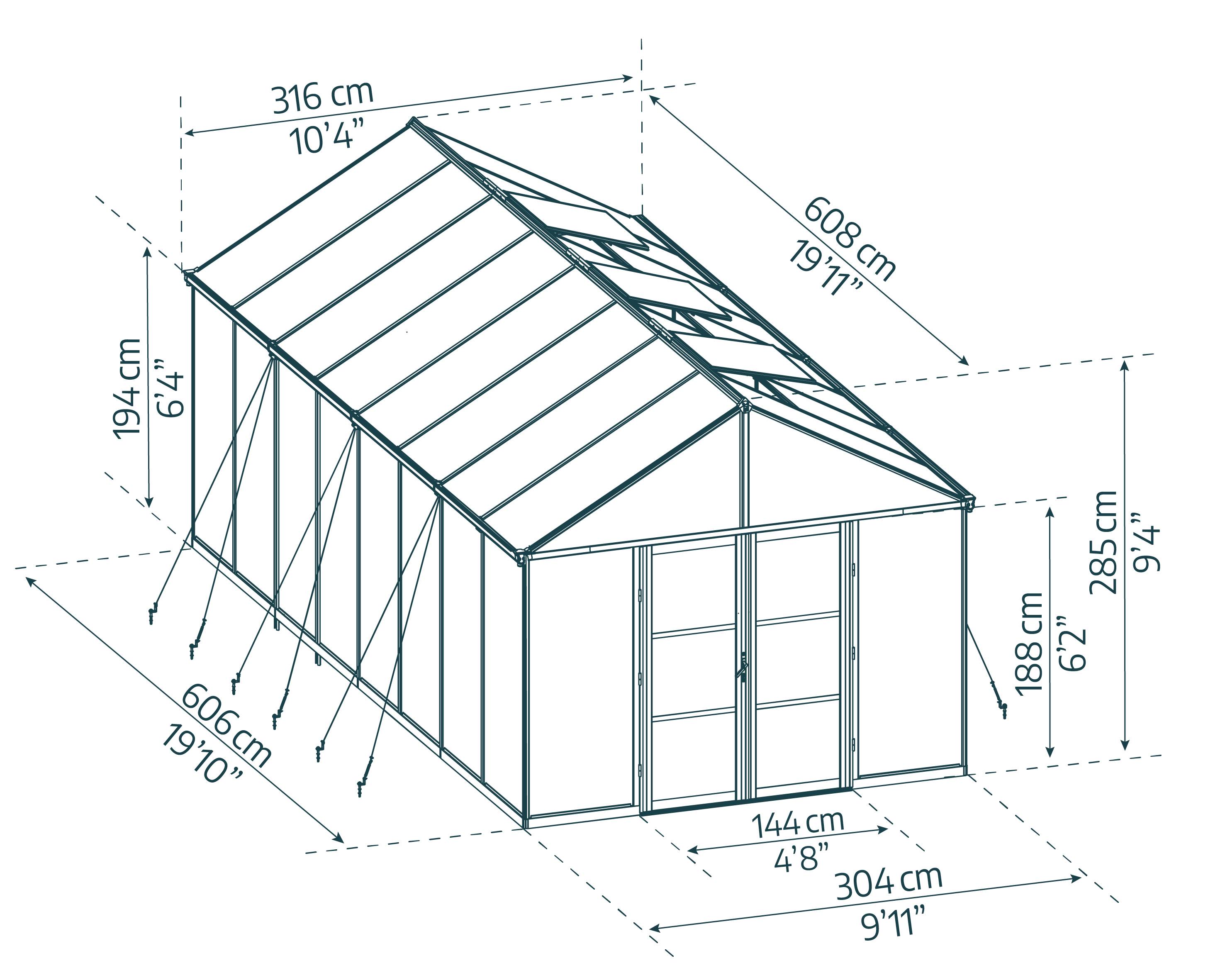 Canopia by Palram - Serre de jardin polycarbonate aluminium noir 18,4 m² Aria avec embase - Canopia by Palram - Image 5
