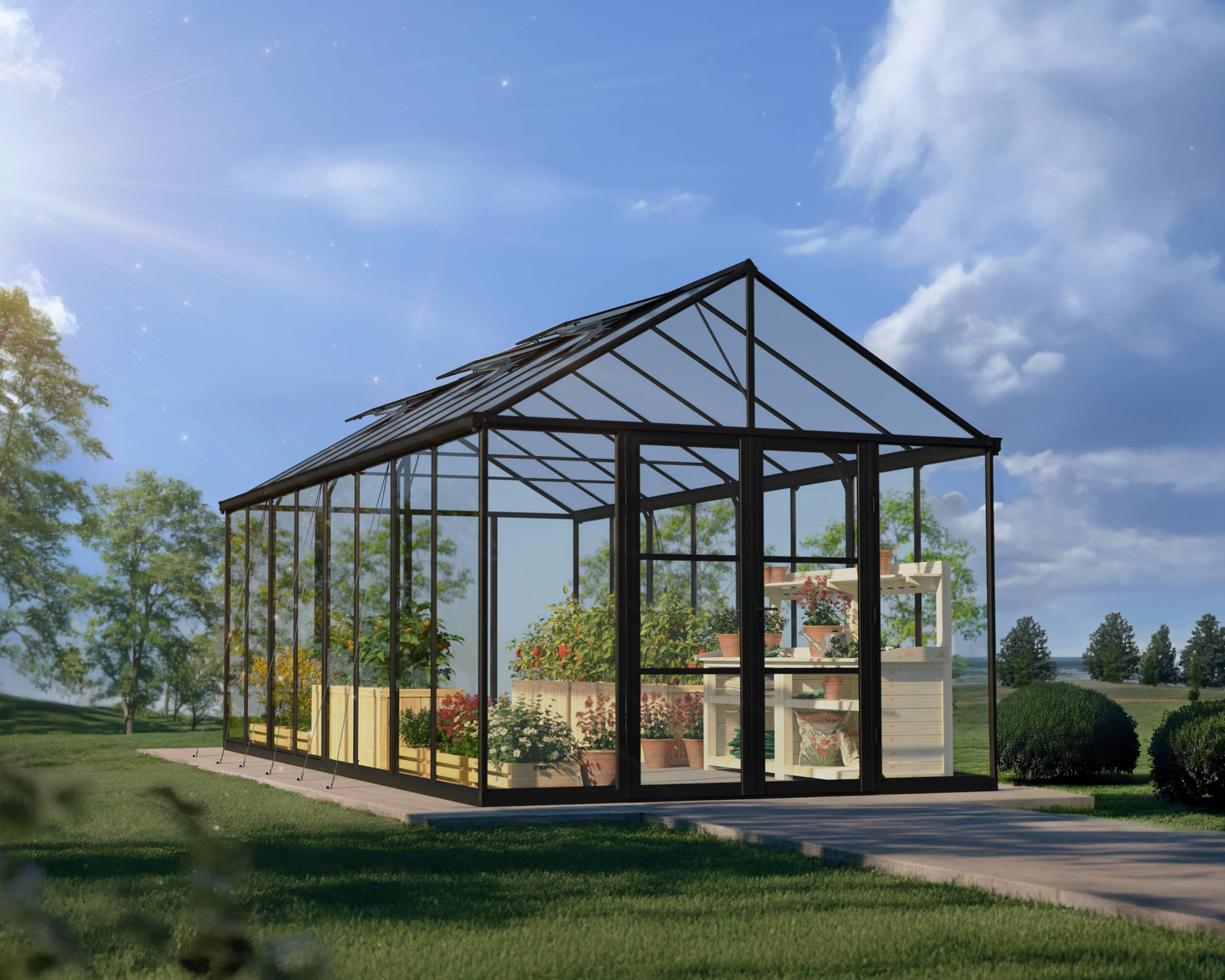 Canopia by Palram - Serre de jardin polycarbonate aluminium noir 18,4 m² Aria avec embase - Canopia by Palram