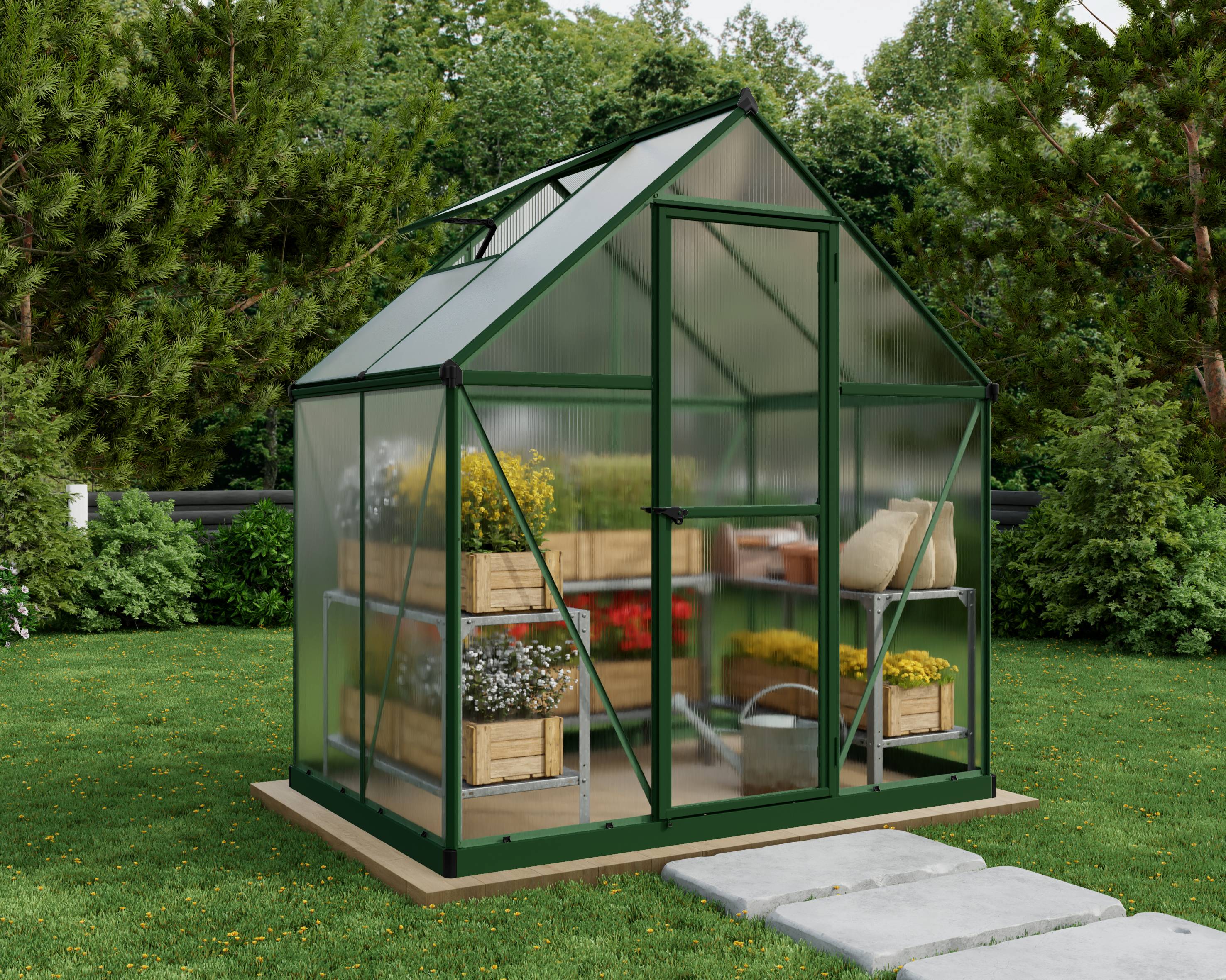 Canopia by Palram - Serre de jardin polycarbonate aluminium vert 2,3 m² Mythos avec embase - Canopia by Palram