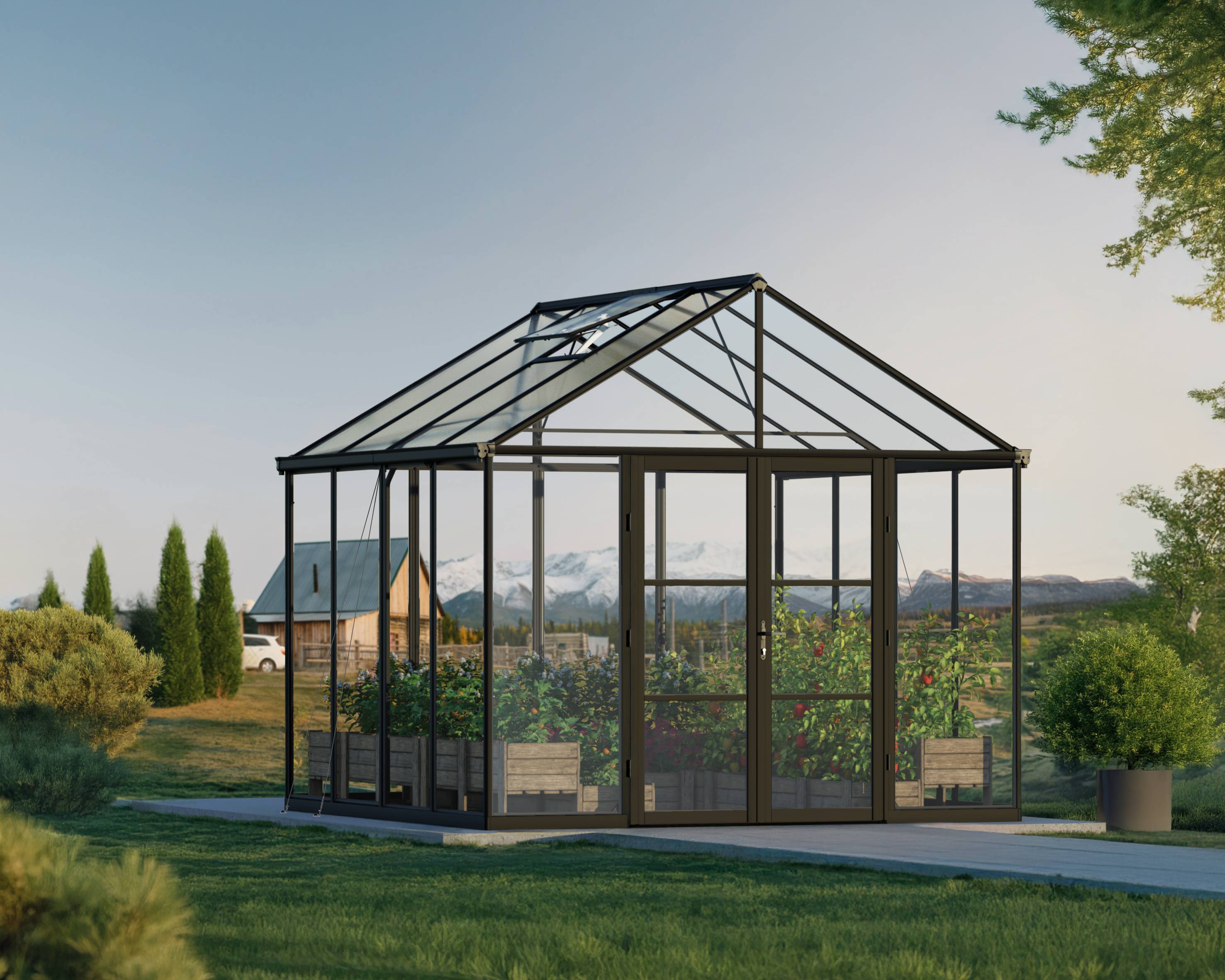 Canopia by Palram - Serre de jardin polycarbonate aluminium noir 9,3 m² Aria avec embase - Canopia by Palram - Image 1