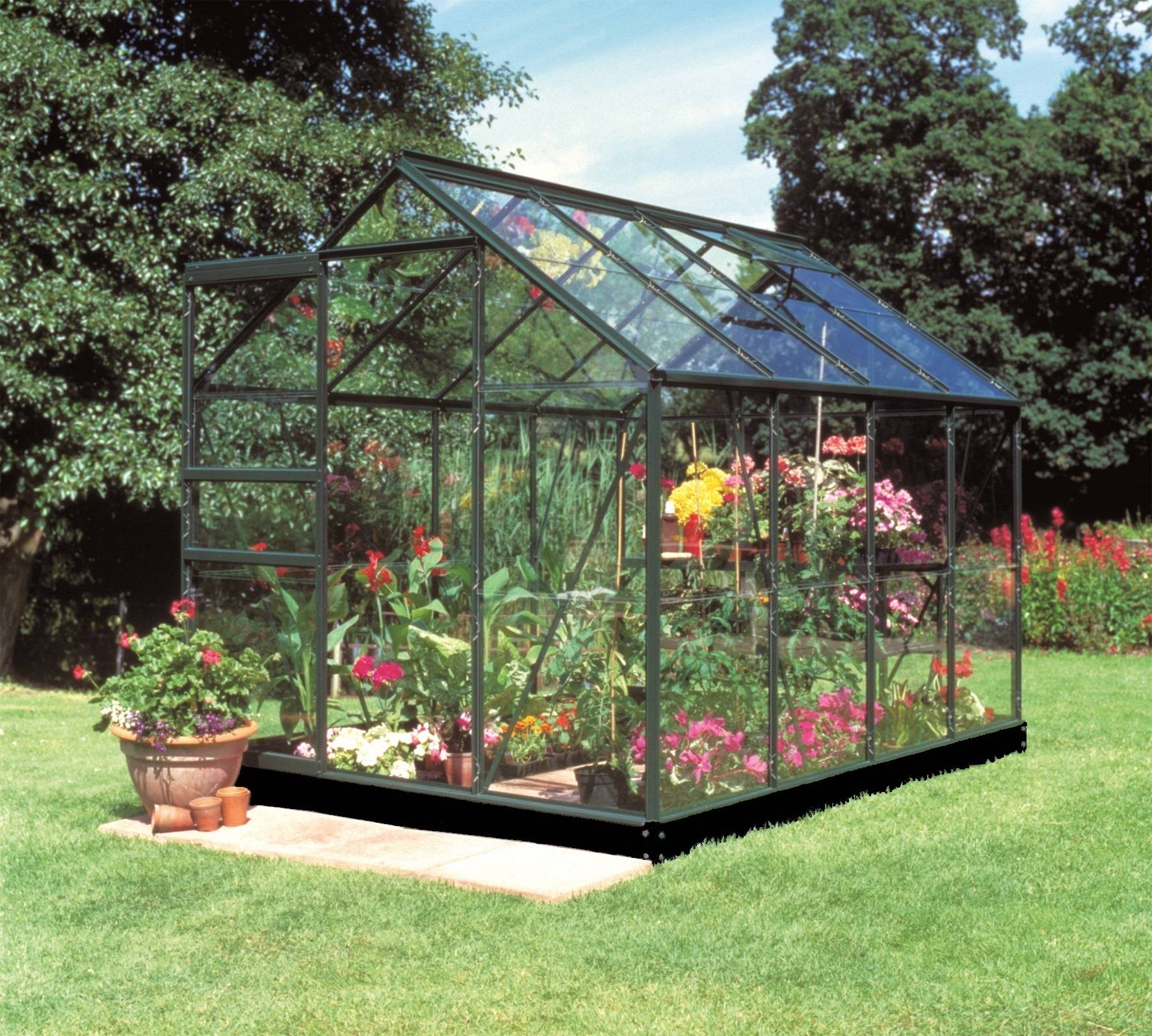 Halls - Serre de jardin verre trempé aluminium vert 5 m² Popular 86 - Halls