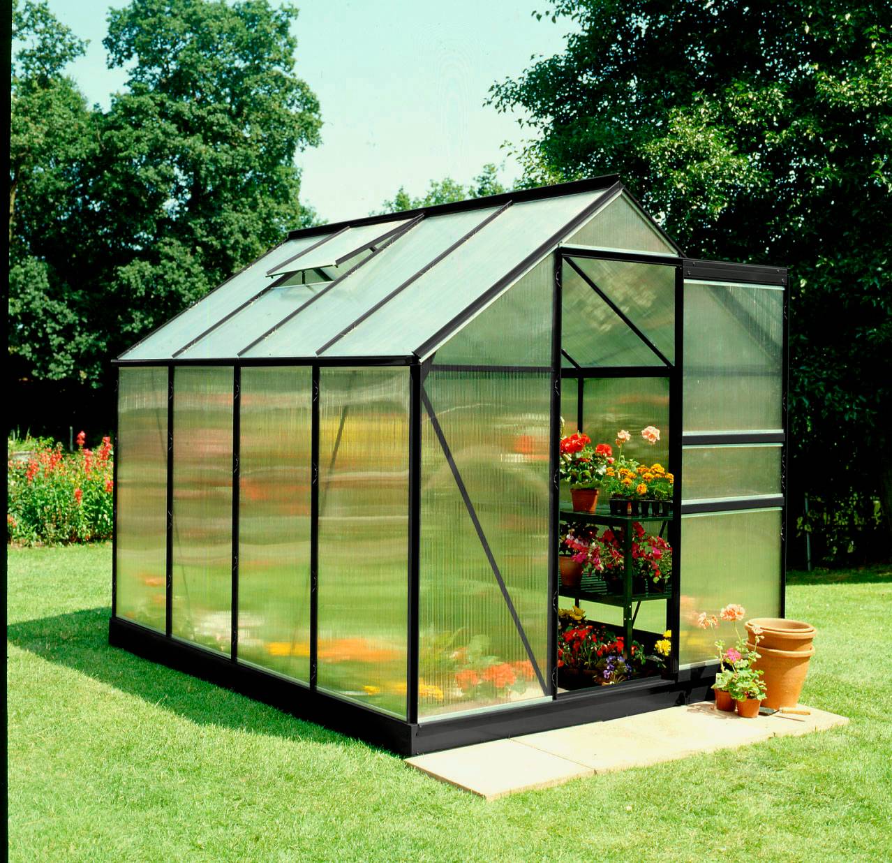 Halls - Serre de jardin polycarbonate aluminium noir 5 m² Popular 86 - Halls - Image 1