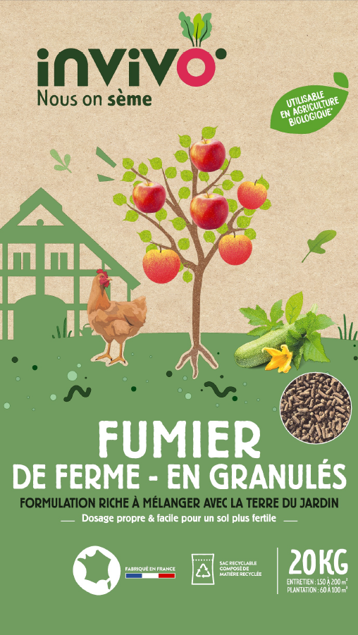 Invivo Nous On Sème - Fumier de ferme en granulés sac de 20 kg - INVIVO Nous on sème