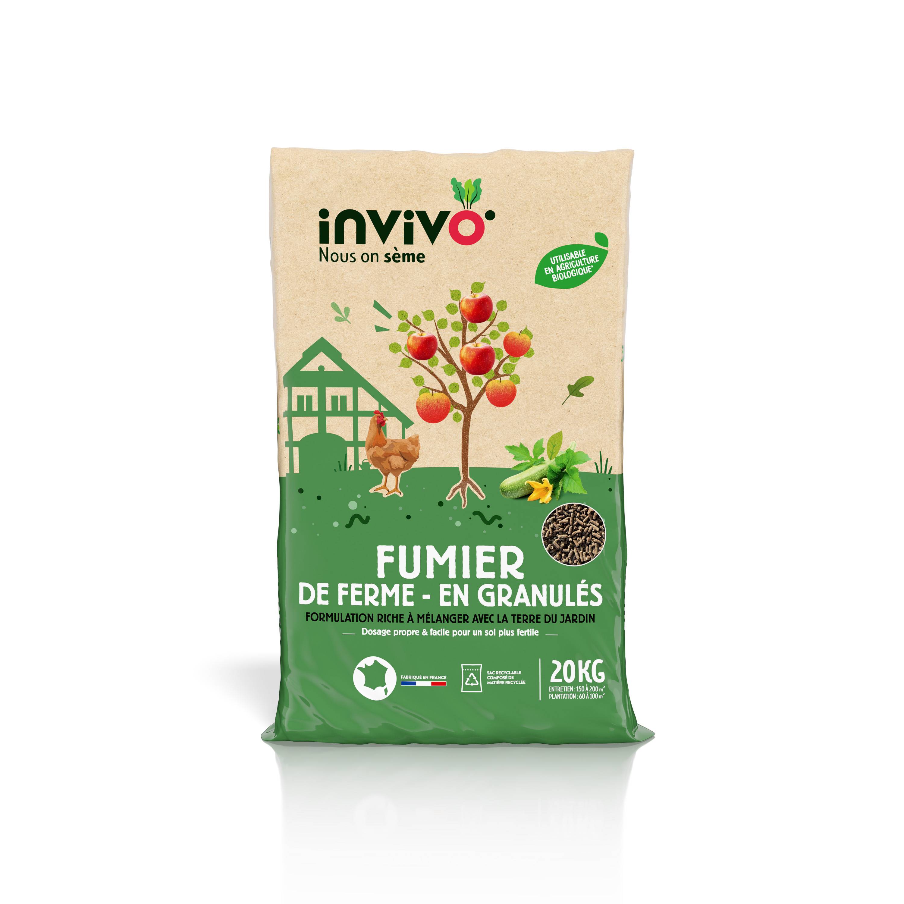 Invivo Nous On Sème - Fumier de ferme en granulés sac de 20 kg - INVIVO Nous on sème - Image 1