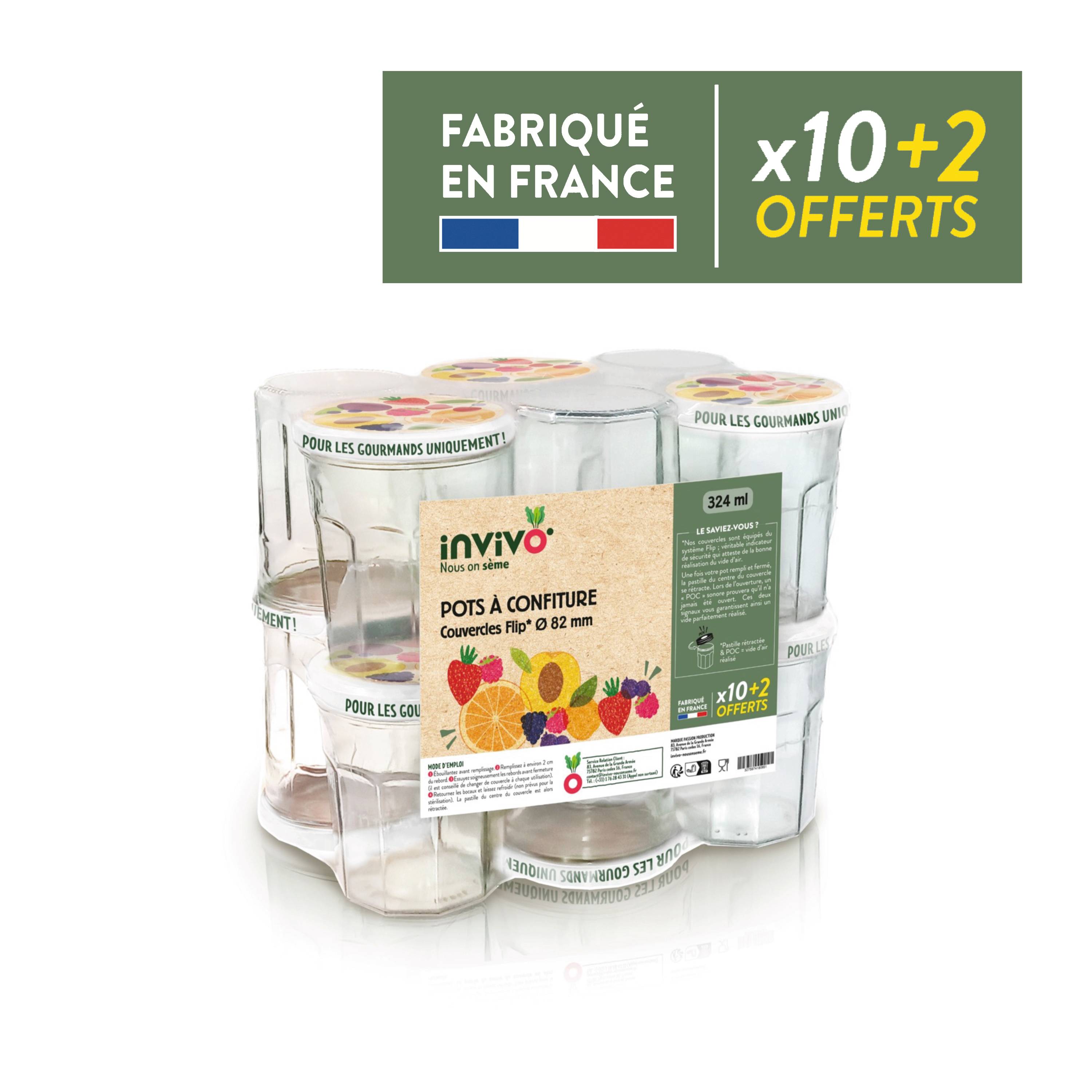 Invivo Nous On Sème - Pots à confiture 324 ml Ø 82 mm x10 + 2 offerts - INVIVO Nous on sème - Image 1