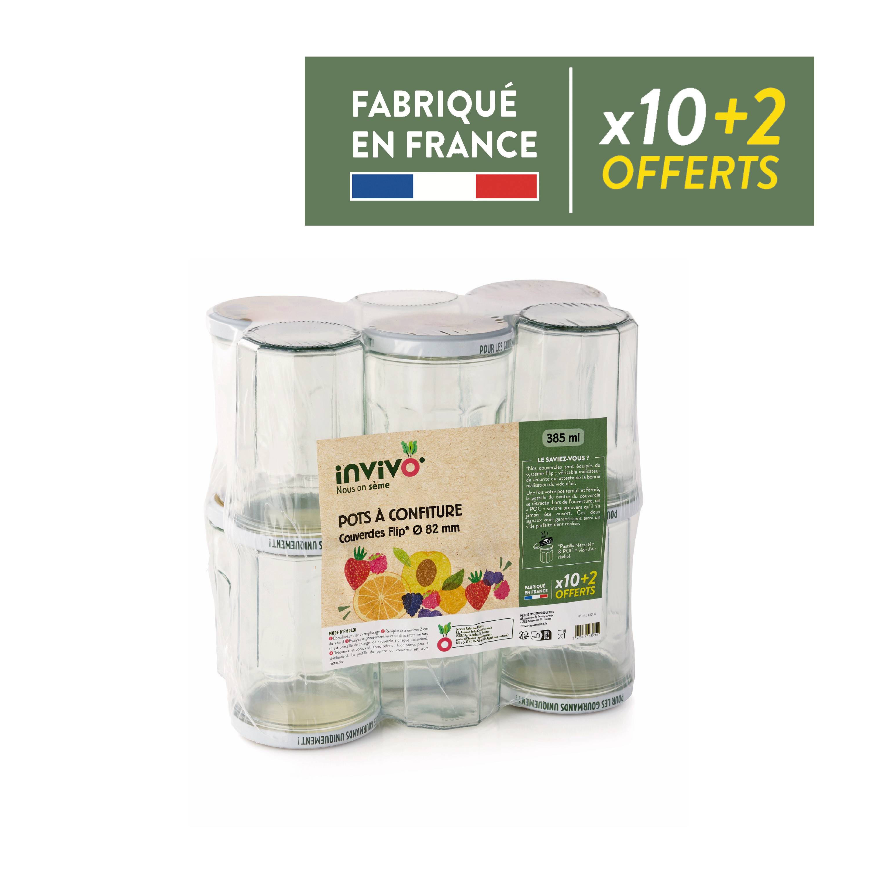 Invivo Nous On Sème - Pots à confiture 385 ml Ø 82 mm x10 + 2 offerts - INVIVO Nous on sème - Image 1