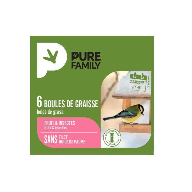 Pure Family - Sachet de 6 boules de graisse pour oiseaux - 2 saveurs  - PURE FAMILY - Image 2