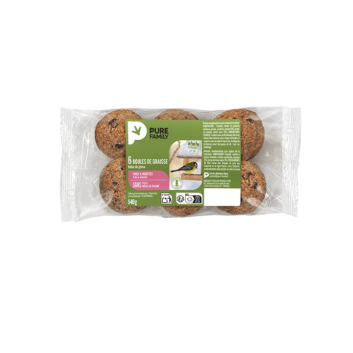 Pure Family - Sachet de 6 boules de graisse pour oiseaux - 2 saveurs  - PURE FAMILY