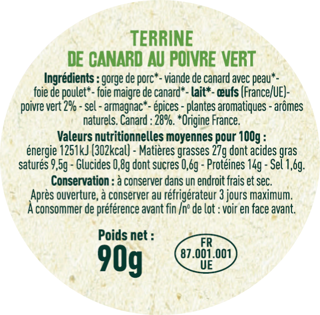 Les Sens du Terroir - Terrine de canard au poivre vert 90 g  - Les Sens du Terroir - Image 2