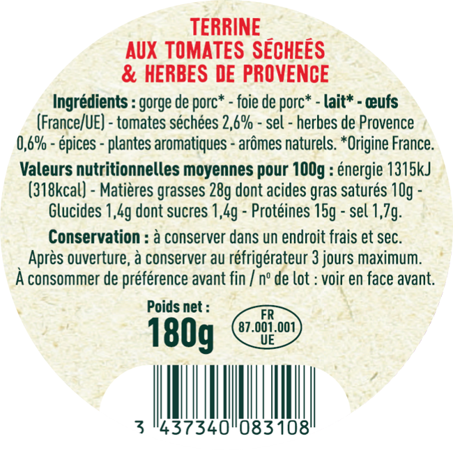 Les Sens du Terroir - Terrine aux tomates séchées et herbes de Provence 180 g - Les Sens du Terroir - Image 2