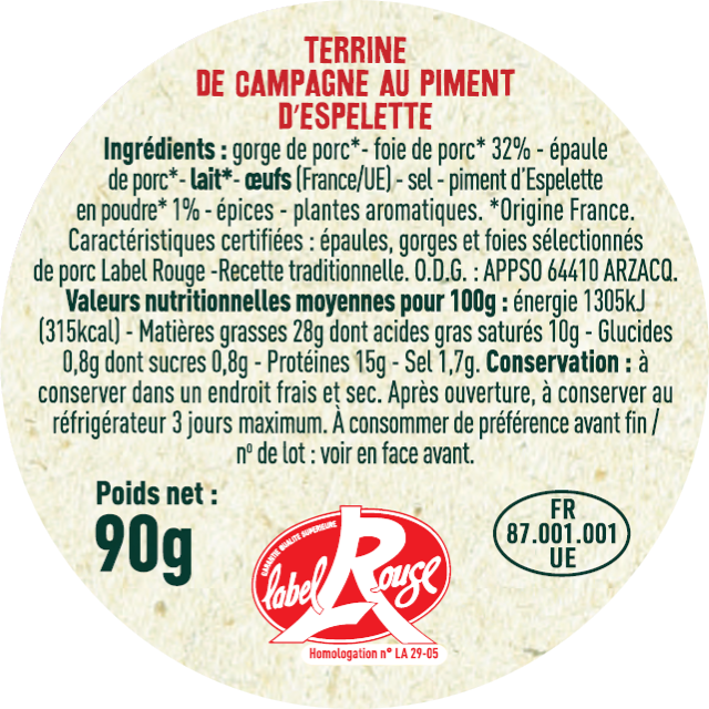 Les Sens du Terroir - Terrine au piment d'Espelette Label Rouge 90 g - Les Sens du Terroir - Image 2