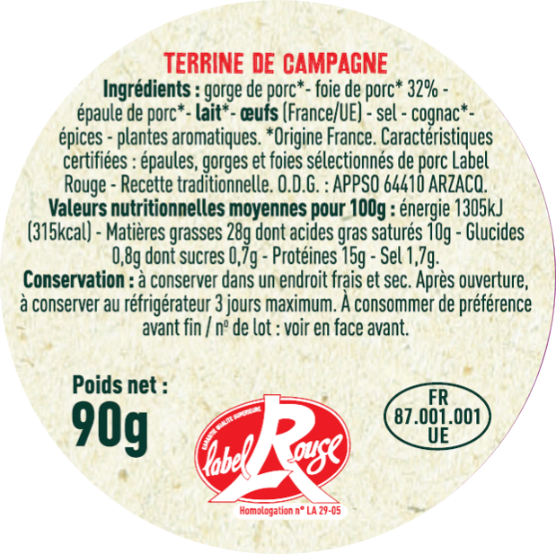 Les Sens du Terroir - Terrine de campagne Label Rouge 90 g  - Les Sens du Terroir - Image 2