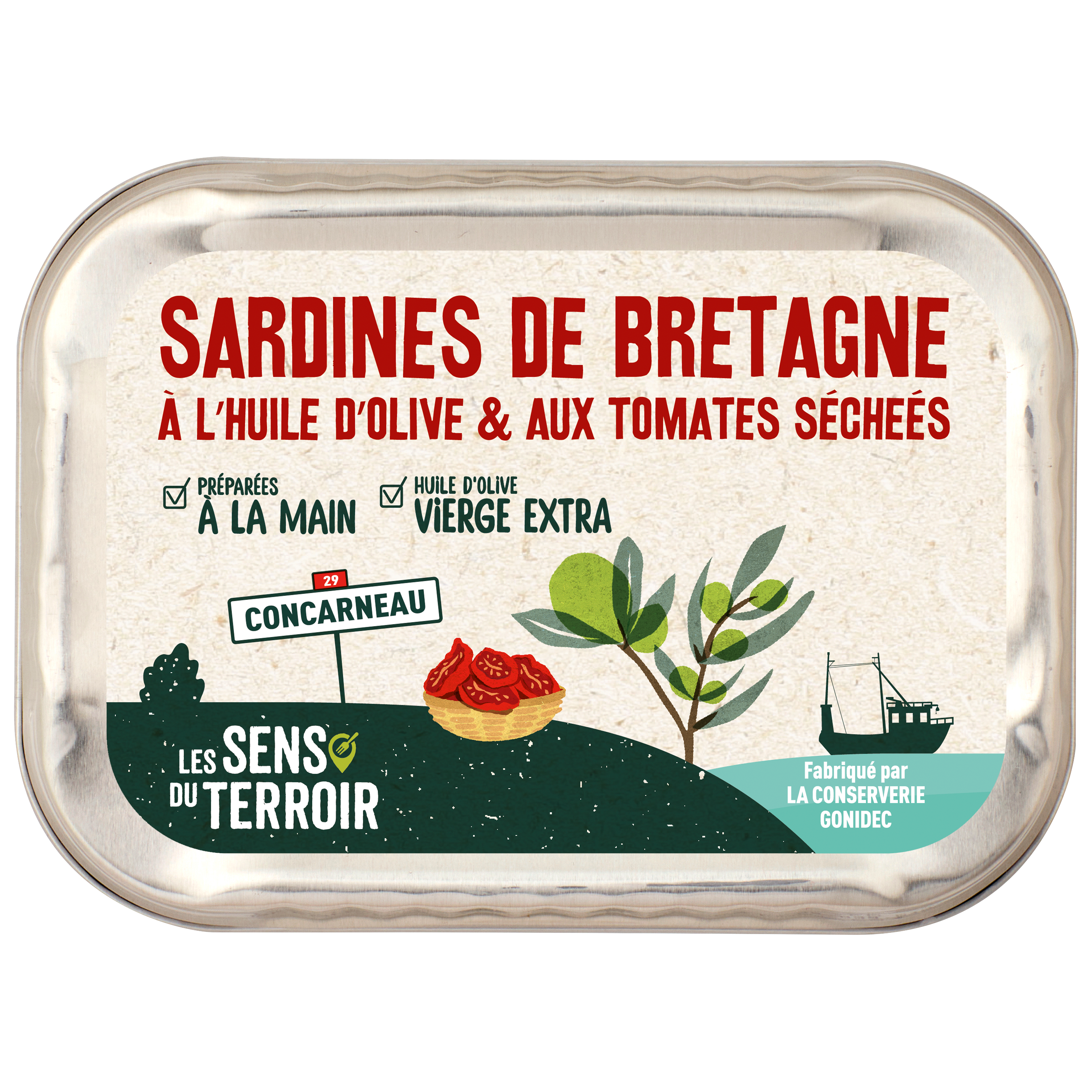 Les Sens du Terroir - Sardines de Bretagne à l'huile d'olive et tomate séchées 115 g - Les Sens du Terroir - Image 1
