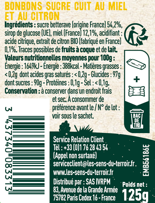 Les Sens du Terroir - Bonbons au miel et au citron 125 g - Les Sens du Terroir - Image 2