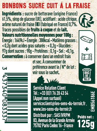Les Sens du Terroir - Bonbons à la fraise 125 g - Les Sens du Terroir - Image 2