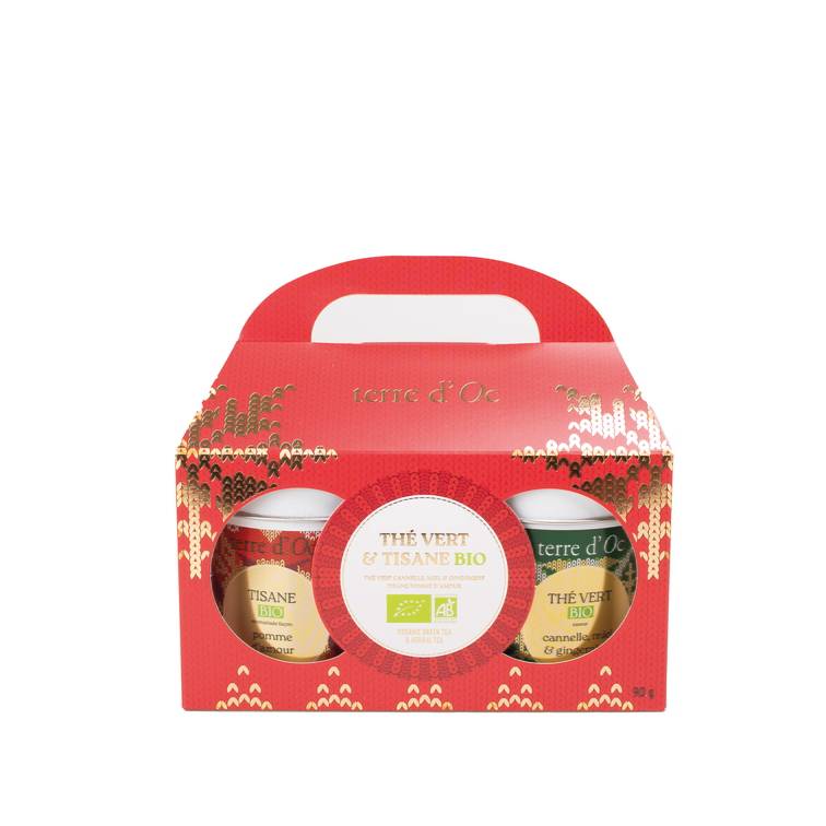 Terre d'Oc - Coffret duo thé vert gingembre miel et infusion pomme d'amour 90 g - Terre d'Oc