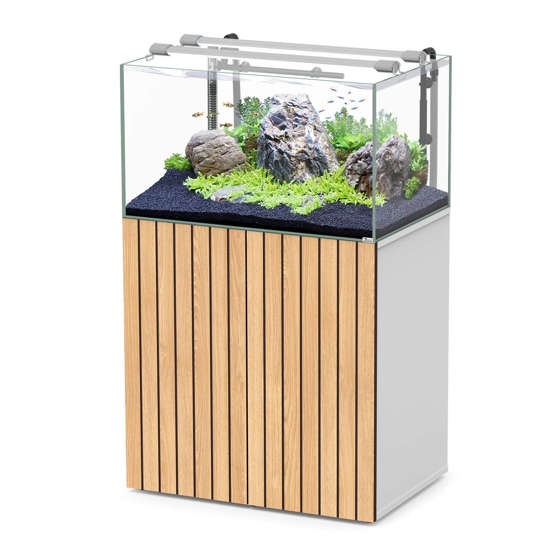 Aquatlantis - Ensemble aquarium et meuble blanc portes bois striées MDF - 176 L - Aquatlantis - Image 1