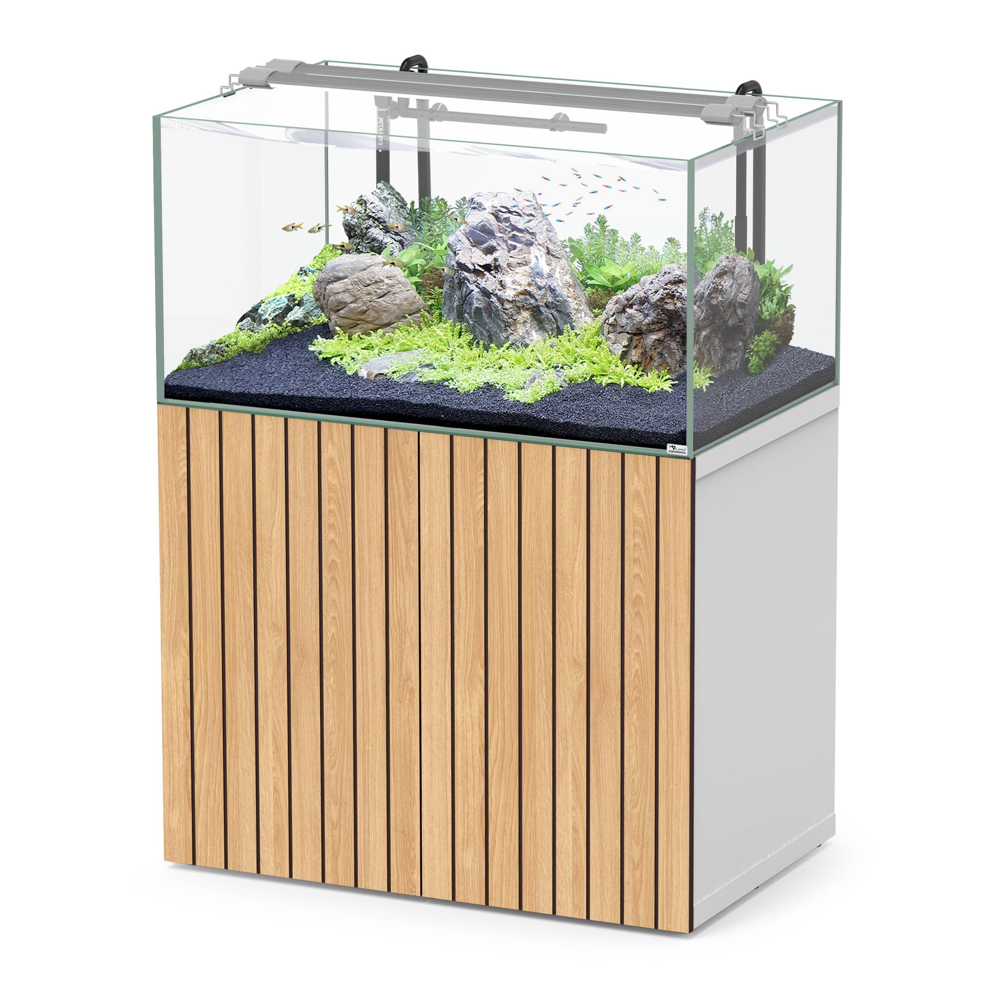 Aquatlantis - Ensemble aquarium et meuble blanc portes bois striées MDF - 284 L - Aquatlantis - Image 1